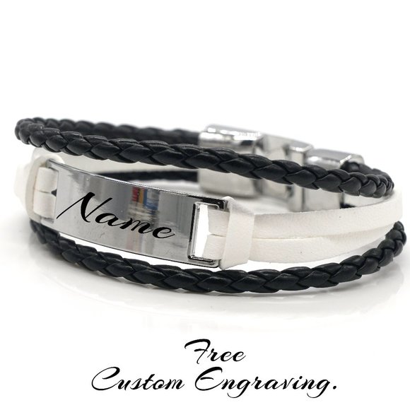 My Bead Emporium Other - Mens leather bracelet with personalized name plate.